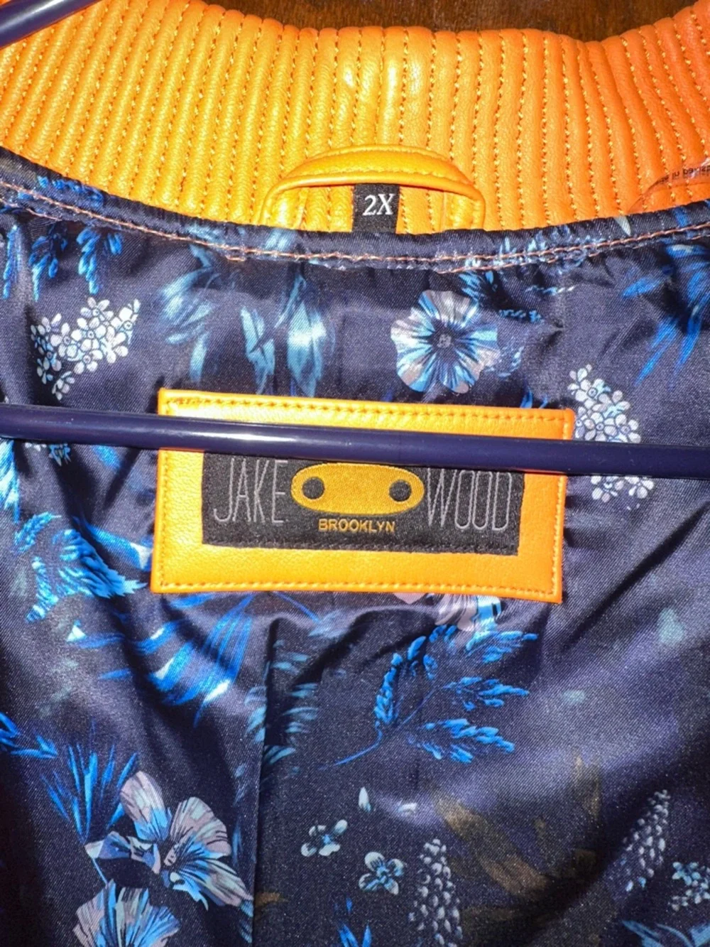 Jake Wood Men's Orange Lambskin Leather Zip-Up Bomber Varsity Jacket Size 2X - Picture 13 of 14